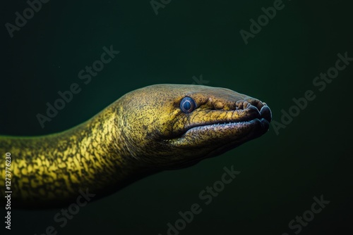 Close up portrait of a green moray eel underwater photo