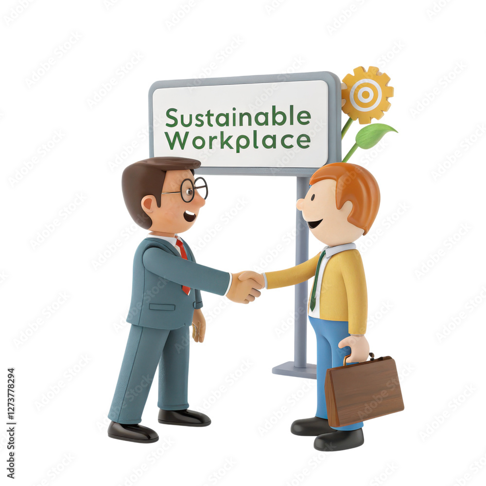 3D of Two professionals shaking hands and agreeing on a deal or partnership in a sustainable and eco friendly office workplace setting emphasizing corporate social responsibility and diversity 3D of Two professionals shaking hands and agreeing on a deal or partnership in a sustainable and eco friendly office workplace setting emphasizing corporate social responsibility and diversity