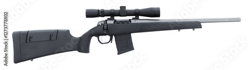 Scope on a bolt action rifle with magazine inserted