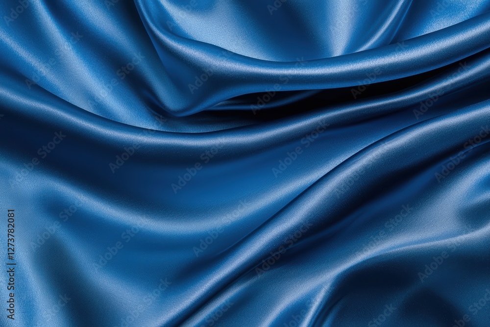 Fototapeta premium Dreamlike Deep Blue Satin Fabric Flowing Softly in Elegant Waves and Creases