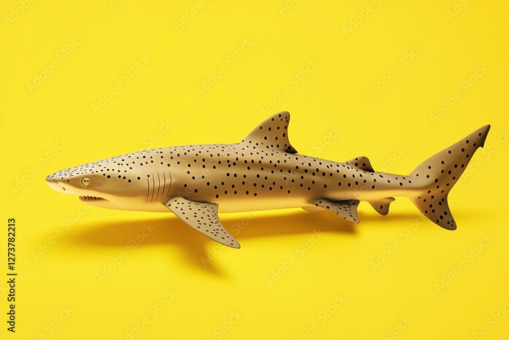 Naklejka premium Leopard shark figure resting on a plain yellow surface