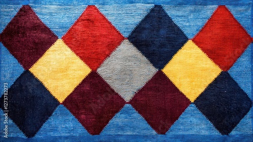 Vibrant Moroccan Silk Tapestry with Intricate Geometric Patterns and Rich Colors