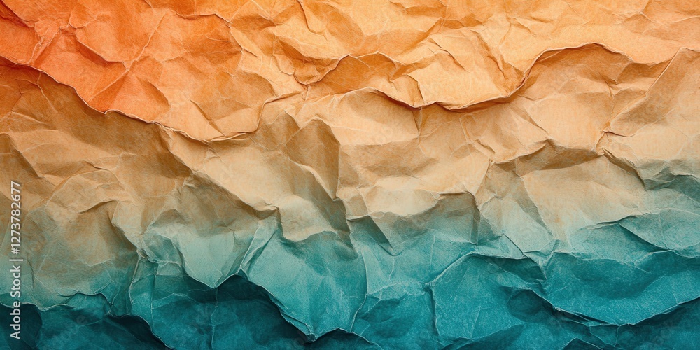 custom made wallpaper toronto digitalDramatic interplay of vibrant orange against deep blues in layered crumpled paper, textured shadows weaving through contrasting hues for an eye-catching effect.