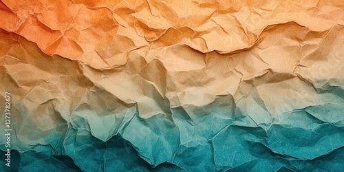Wallpaper Mural Dramatic interplay of vibrant orange against deep blues in layered crumpled paper, textured shadows weaving through contrasting hues for an eye-catching effect.   Torontodigital.ca