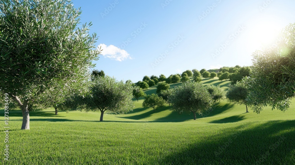Naklejka premium Sunny Green Hillside Landscape