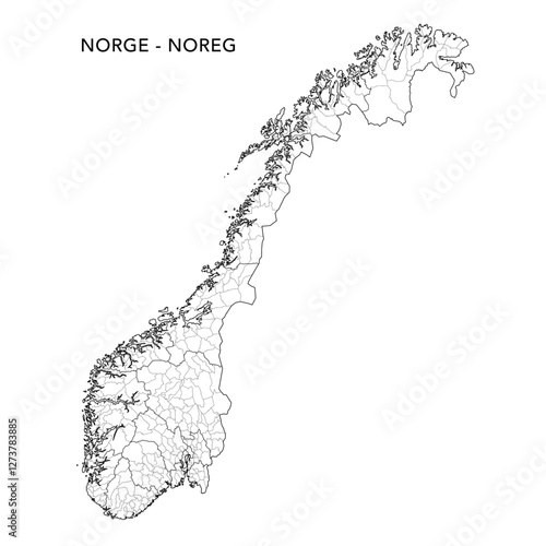 Geopolitical Vector Map of Norway (Norge - Noreg) with Municipalities (Kommuner - Kommunar) and Counties (Fylker - Fylke) Administrative Subdivisions as of 2025 - Norway
