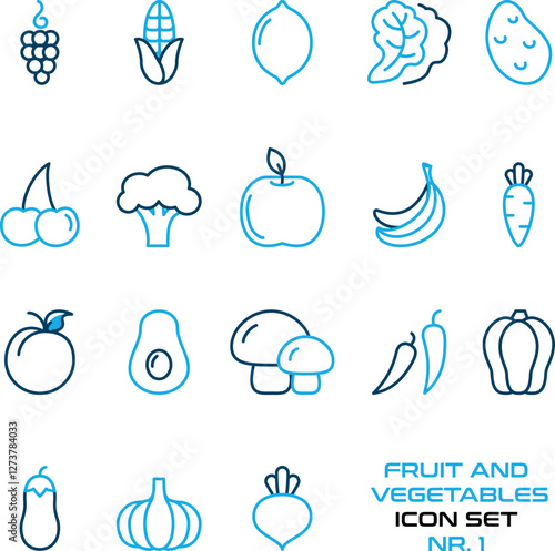 Obst und Gemüse, Vegetarisch, Vegan - Icon Set, Sammlung
