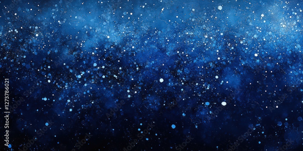 Fototapeta premium A mesmerizing dark blue canvas speckled with tiny white dots forms an enchanting starry night sky, inviting viewers to explore its depth and mystery