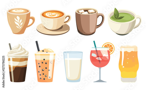 Assorted drinks illustration vector, vector element set