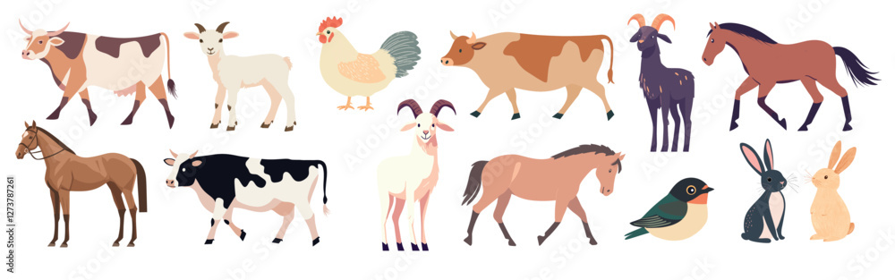 Farm animals illustrated collection, isolated vector set Farm animals illustrated collection, isolated vector set