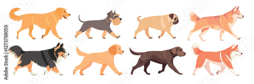 Diverse dog breeds illustration, isolated vector set