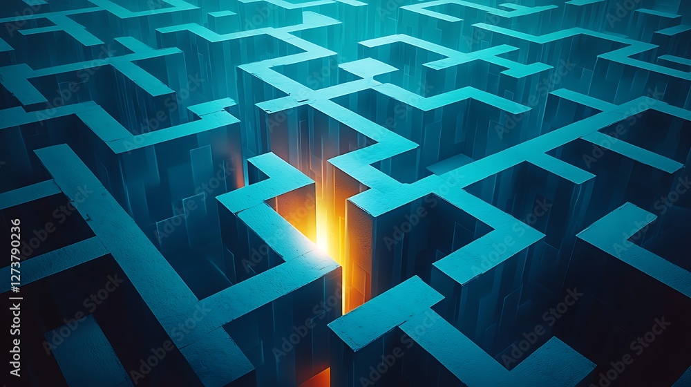A maze-like cityscape with a glowing light beam guiding the way, symbolic gears and puzzle pieces integrated into the architecture, soft blue and white lighting, artistic digital painting, intricate A maze-like cityscape with a glowing light beam guiding the way, symbolic gears and puzzle pieces integrated into the architecture, soft blue and white lighting, artistic digital painting, intricate