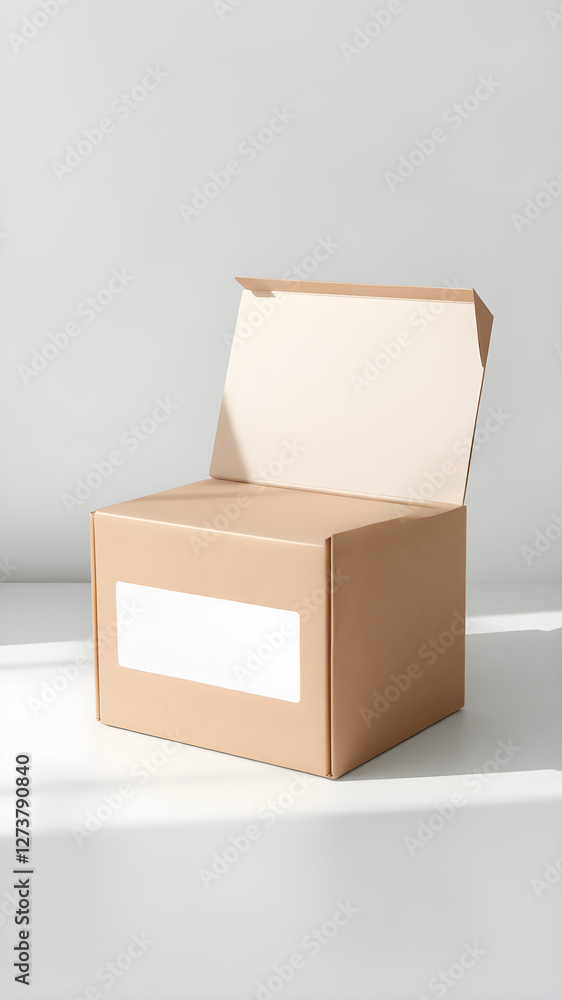 A corrugated shipping box mockup with a blank area for logos or branding, placed on a clean surface with soft shadows and a minimalistic background. A corrugated shipping box mockup with a blank area for logos or branding, placed on a clean surface with soft shadows and a minimalistic background.