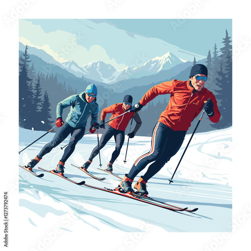 Cross-country skiing vector illustration. Winter sports concept. Vector illustration