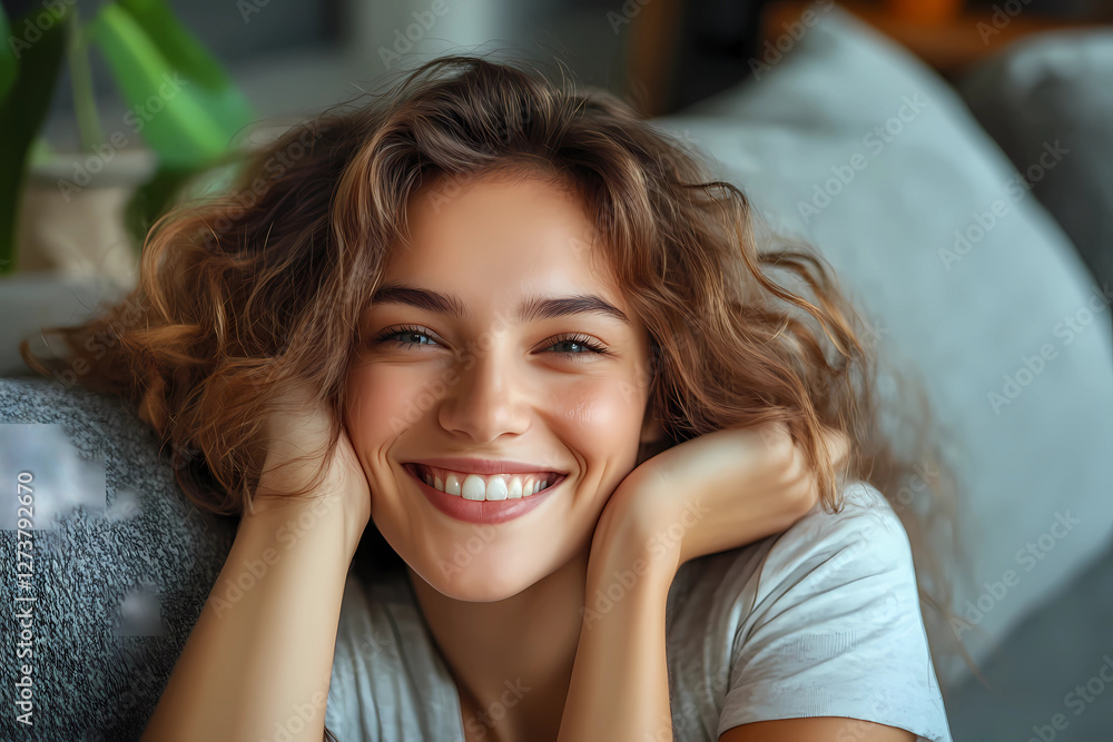 Happy woman relaxing on the sofa at home - Smiling girl enjoying day off lying on the couch, Healthy life style, good vibes people and new home concept Happy woman relaxing on the sofa at home - Smiling girl enjoying day off lying on the couch, Healthy life style, good vibes people and new home concept