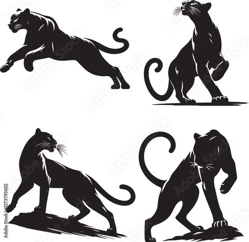 Panther's Grace in black and white silhouette assets in vector farm 