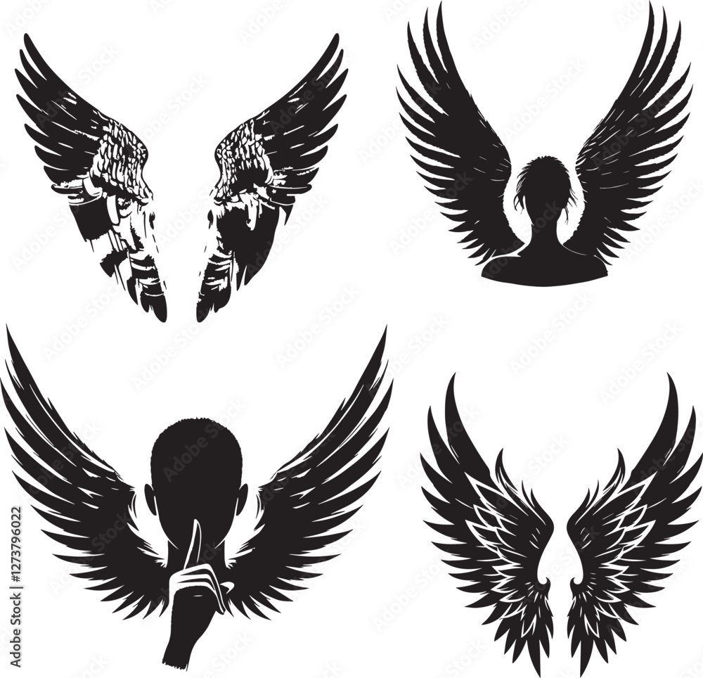 Obraz premium Silent Wings illustrations rations in black and white silhouette assets in vector farm 