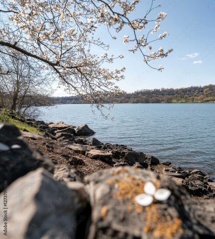 A stunning view of tree branches overlapping the lake A stunning view of tree branches overlapping the lake