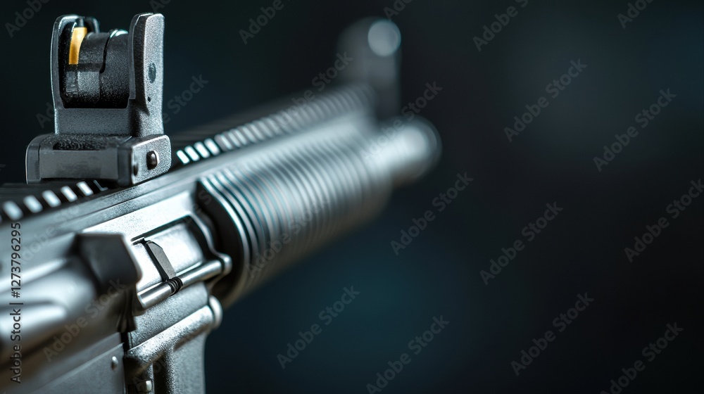 Fototapeta premium Close-up of a Military Rifle Against a Dark Background