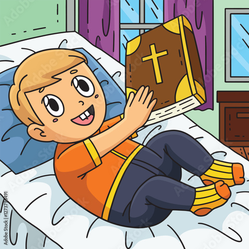 Baptism Baby Holding the Bible Colored Cartoon 