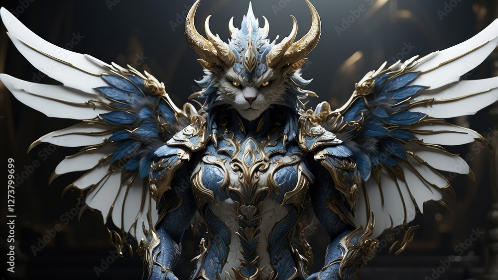 Fototapeta premium Regal Mythical Creature in Ornate Armor with Intricate Details in a Fantasy Style