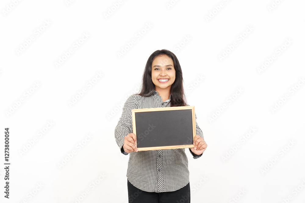 Smiling Woman Holding Chalkboard in Studio Of Beautiful Asian Woman Isolated On White Background Smiling Woman Holding Chalkboard in Studio Of Beautiful Asian Woman Isolated On White Background