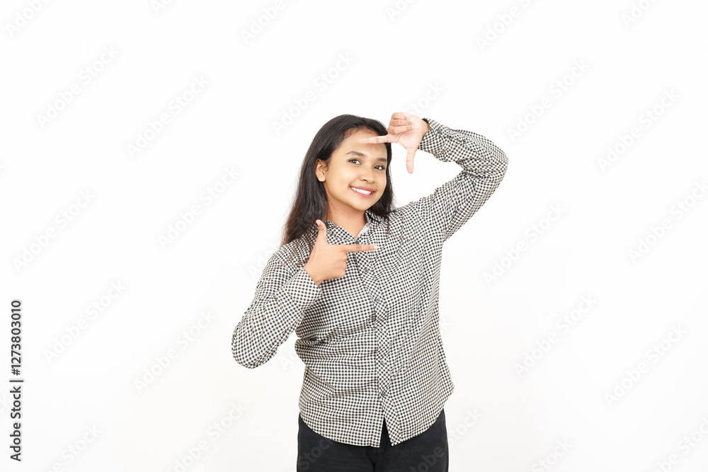 Smiling Framing a Picture Gesture Of Beautiful Asian Woman Isolated On White Background Smiling Framing a Picture Gesture Of Beautiful Asian Woman Isolated On White Background