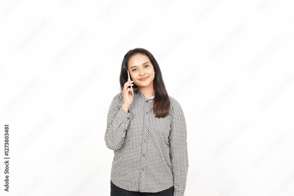 Talking on Phone with Expressive Gesture Of Beautiful Asian Woman Isolated On White Background Talking on Phone with Expressive Gesture Of Beautiful Asian Woman Isolated On White Background