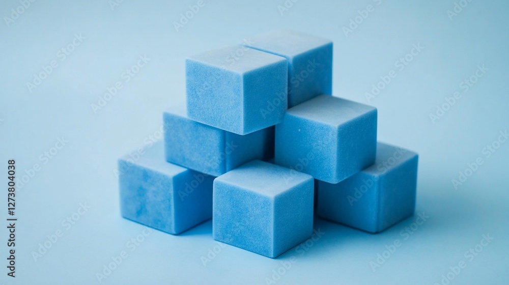 Stack of light blue cubes on a light blue background. Stack of light blue cubes on a light blue background.