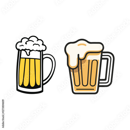  Cheers with two mugs of beer with foam isolated on white	