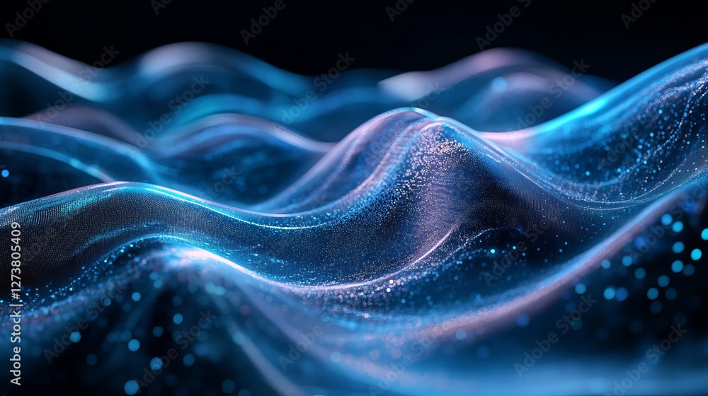 Obraz premium Futuristic digital tech database with abstract wave pattern and data flow