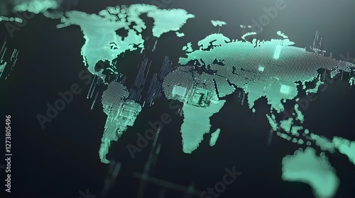Obraz na płótnie Futuristic digital security monitoring system tracking cyber threats worldwide showcasing global cyber intelligence on a glowing holographic world map The image depicts a technology driven w salonie