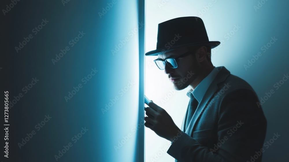 Detective finding a hidden compartment in a wall. Featuring discovery and surprise Detective finding a hidden compartment in a wall. Featuring discovery and surprise