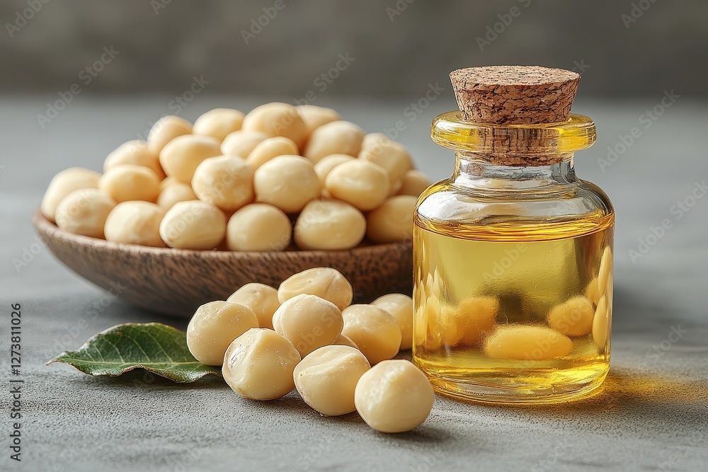 A bottle of soy oil next to a bowl of freshly harvested soy beans A bottle of soy oil next to a bowl of freshly harvested soy beans
