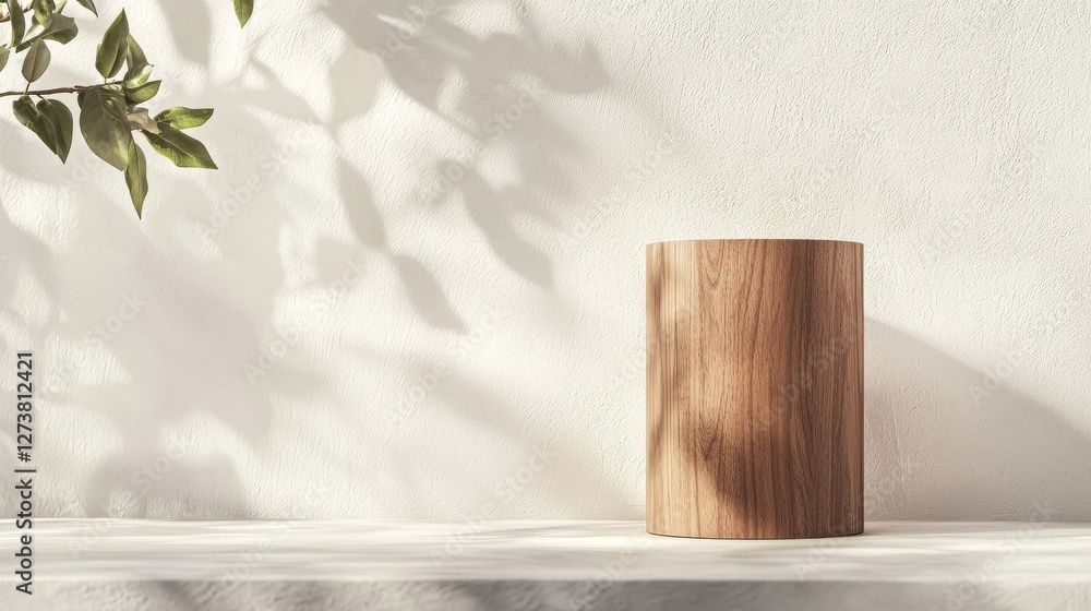 Soft lighting illuminates a wooden drum in a modern and minimalist arrangement Soft lighting illuminates a wooden drum in a modern and minimalist arrangement
