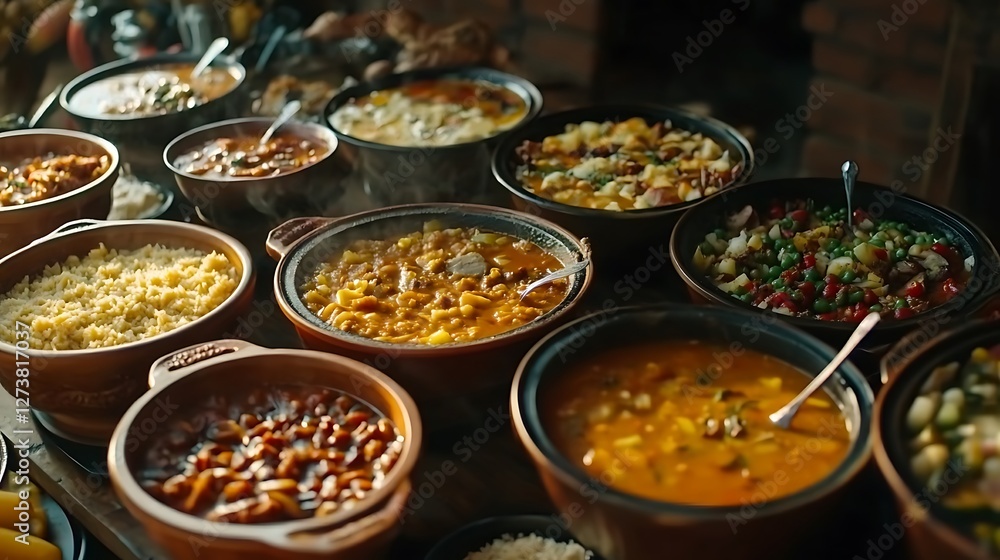 Obraz premium Assorted Dishes Buffet Table Offers Variety of Cuisines and Flavors