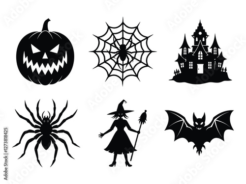 A set of Halloween silhouettes of  elements on a white background