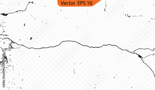 Wall cracks. Flat for instant color change. Fracture surface ground, cleft broken collapse illustration. Rift on surface set on the checkered background.
