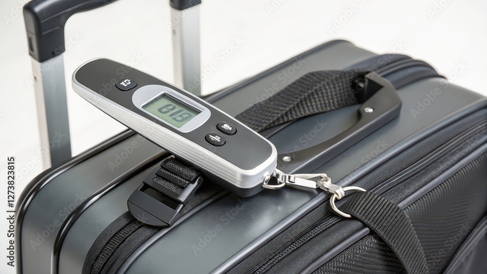 Luggage Scale on Suitcase, White Background Luggage Scale on Suitcase, White Background