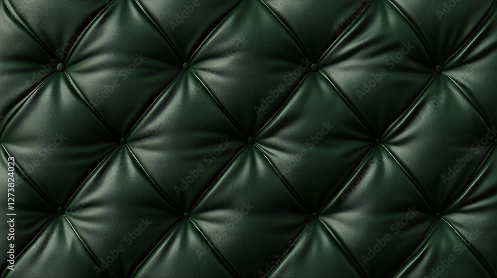 Luxurious green leather upholstery with deep button tufting. Luxurious green leather upholstery with deep button tufting.