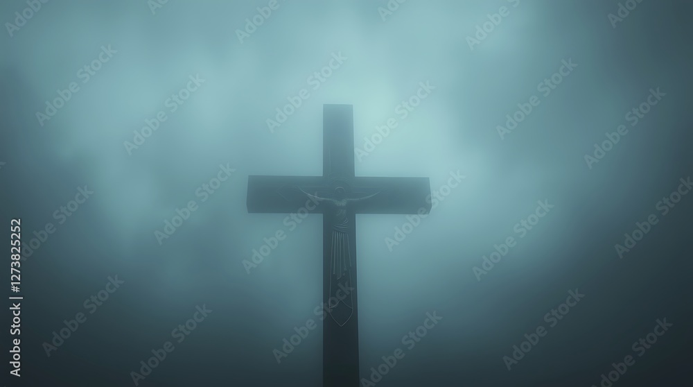 Majestic Holy Cross Symbolizing Faith and Spiritual Devotion Against a Serene Background Majestic Holy Cross Symbolizing Faith and Spiritual Devotion Against a Serene Background