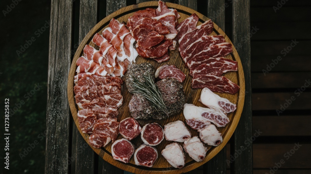 Artisanal Charcuterie Assortment on Wooden Platter Featuring Salami Prosciutto and Cured Meats Artisanal Charcuterie Assortment on Wooden Platter Featuring Salami Prosciutto and Cured Meats