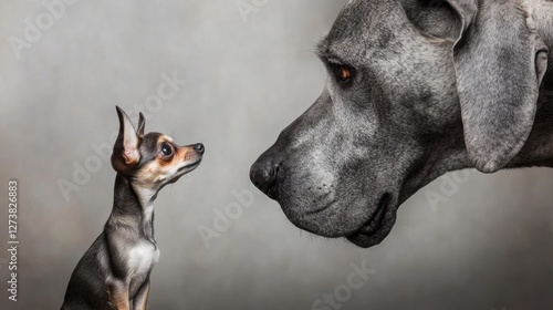 big dog little dog facing each other