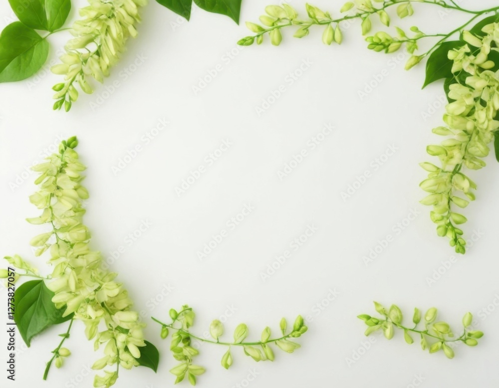 Fototapeta premium green leaves and flowers border