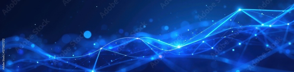 Fototapeta premium Abstract blue geometric shapes, glowing lines, illustration, tech, modern