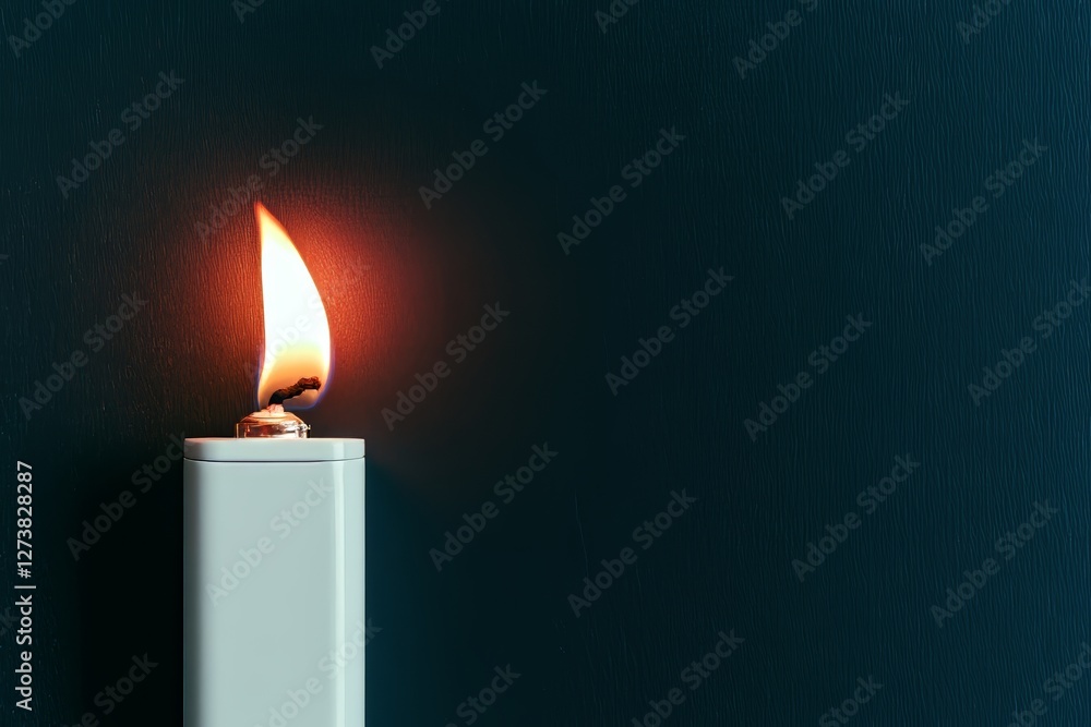 A tall candle is lit by another candle in the dark with a shallow depth of field A tall candle is lit by another candle in the dark with a shallow depth of field