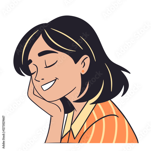 Smiling Woman Holding Chin Illustration