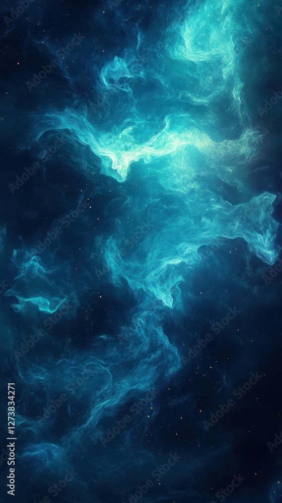 Bright swirling nebula in deep space showcasing vibrant hues of blue and teal with scattered stars in the background Bright swirling nebula in deep space showcasing vibrant hues of blue and teal with scattered stars in the background