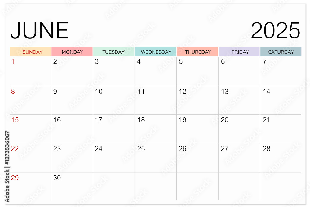 Calendar June 2025 page isolated on white background, Save clipping path. Calendar June 2025 page isolated on white background, Save clipping path.