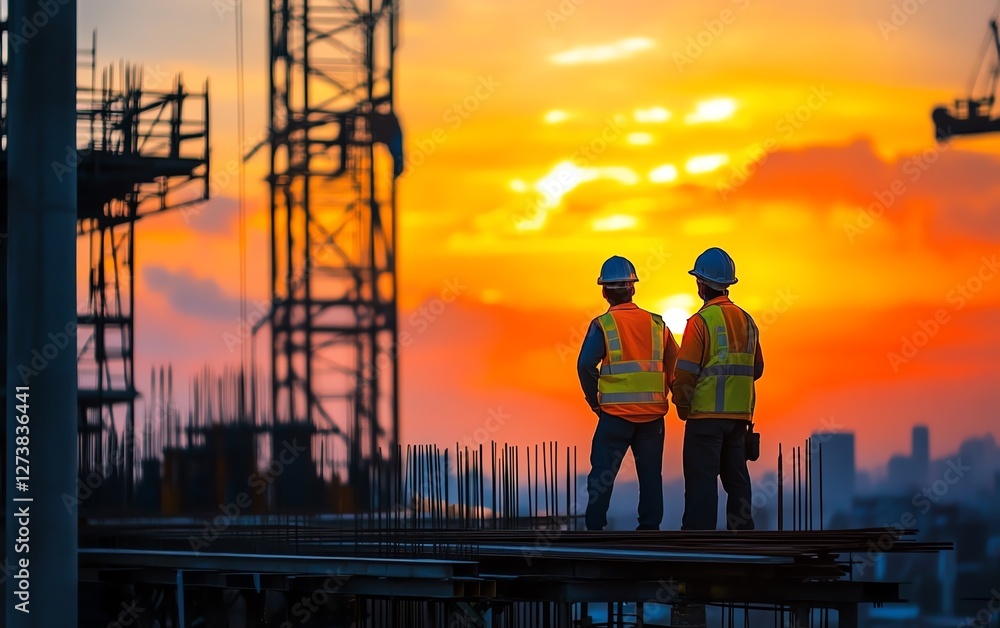 Fototapeta premium AI in construction industry, intelligent machines building structures, project efficiency, smart building technologies, AIdesigned urban landscapes